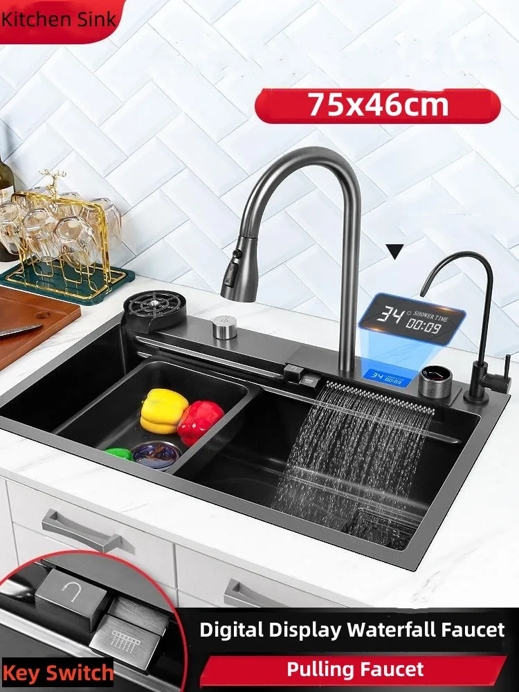  Fregadero de cascada de acero inoxidable 304 Fregadero de  lavaplatos Nano para el hogar, fregadero multifuncional de barra de un solo  tazón con grifo y lavadora de tazas, montaje superior o