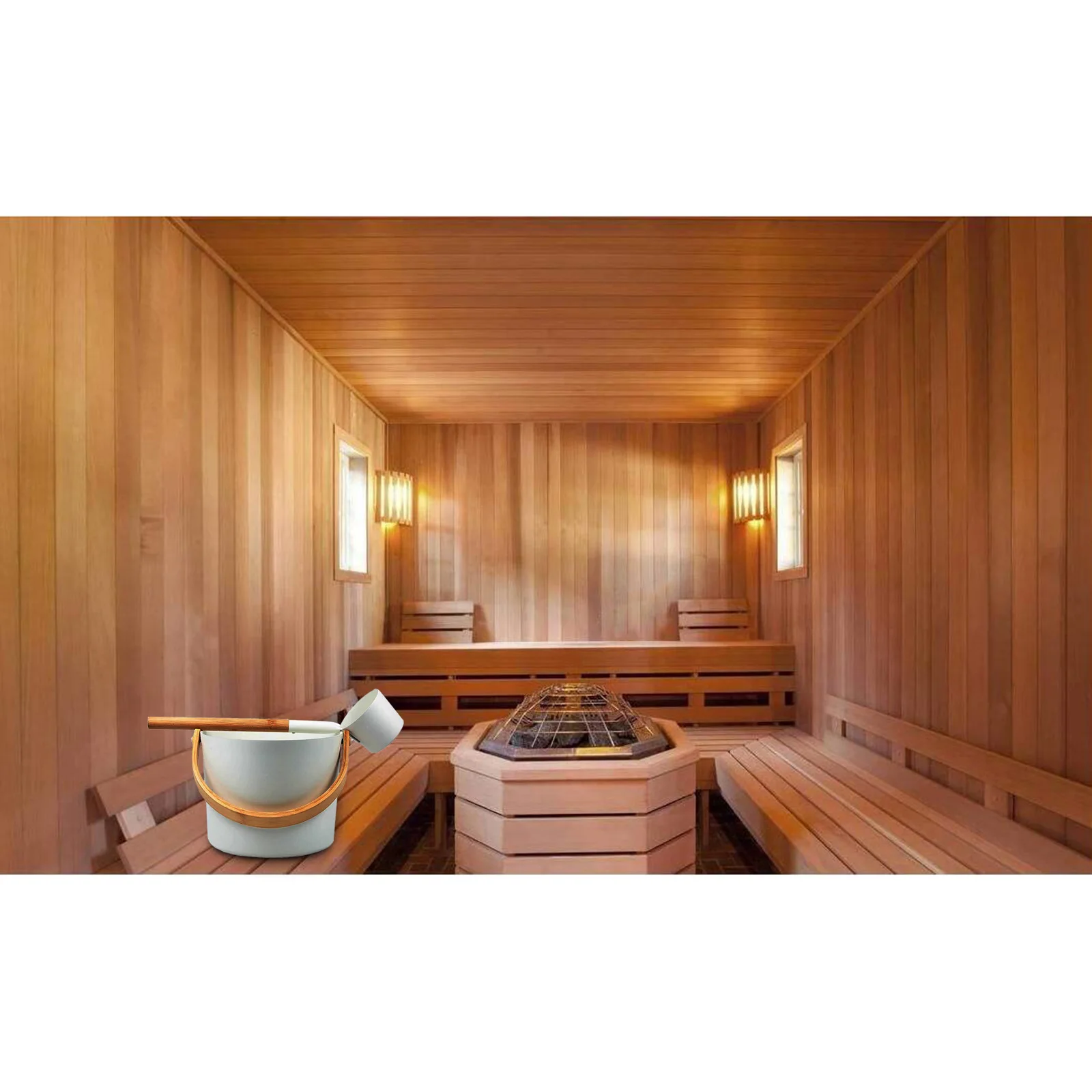 Description Picture 3 of item5L Aluminum Sauna Bucket and Ladle with Wooden Handle SPA Bathroom Accessories