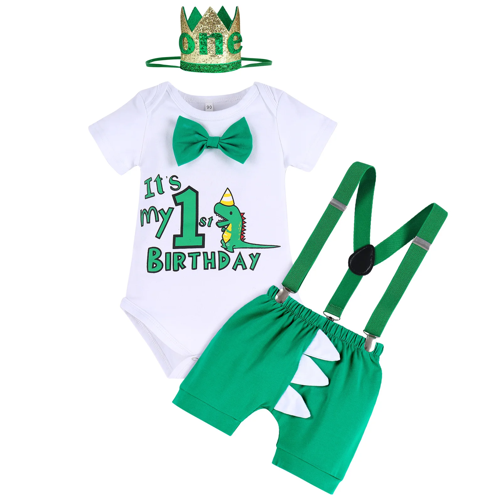 ONE  Baby Boy Prop Cake Birthday Boy Photography Romper Bowtie Outfit Smash 3pcs 