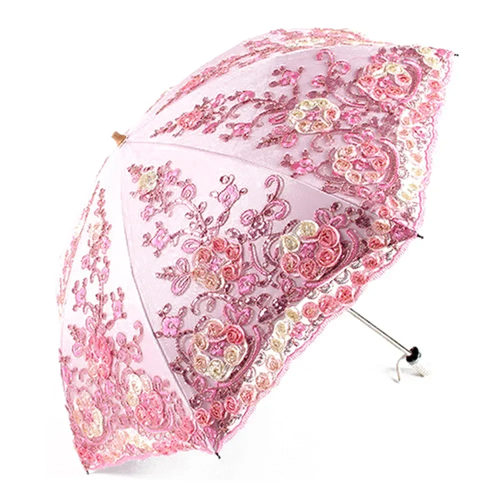 

Luxury Flower Umbrella Rain Women New Fashion Dual Folding Luxury Umbrellas Double Layer Lace Up Parasol Household Merchandises