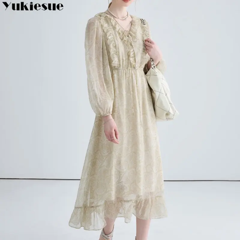 

V-neck Ins Basic Design Mini Popular Spring Chic Aestheticism Ulzzang Long Sleeve Dress Women Solid Elegant Princess Ruffles