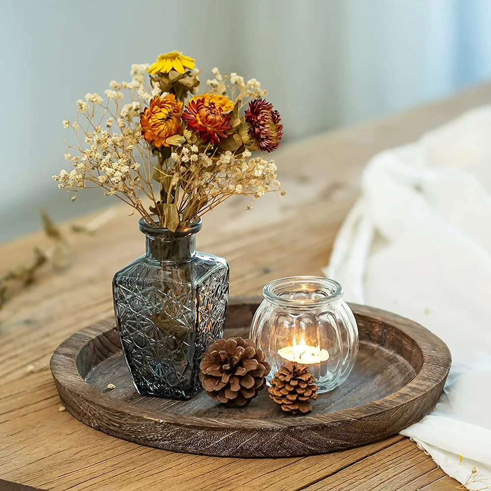 Rustic Wooden Tray Candle Holder for Farmhouse Dinning Table Kitchen Countertop Coffee Table Organizer Home Decor Wedding 3