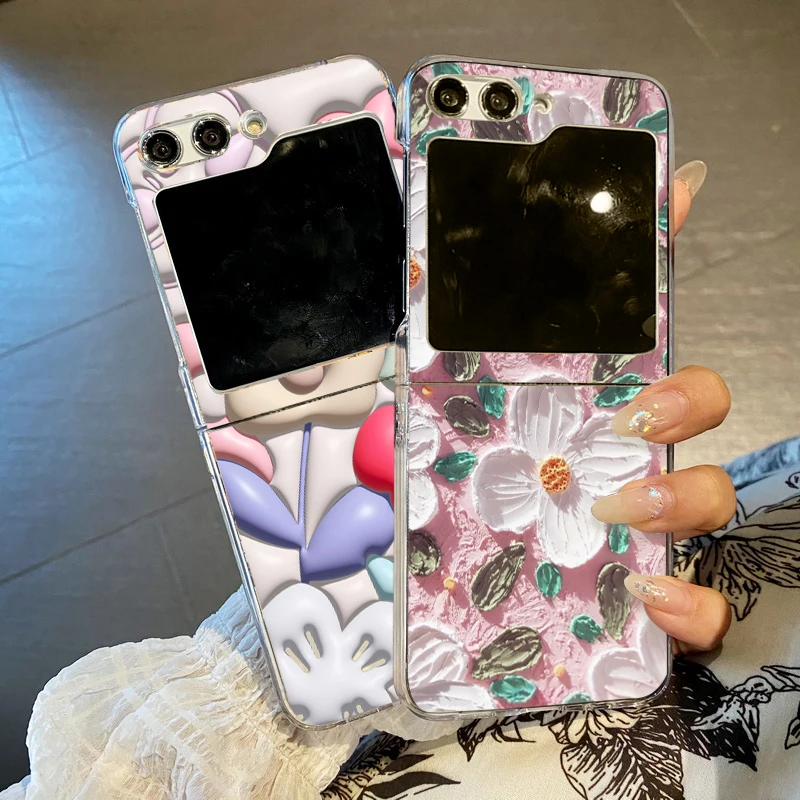 Relief Flower Pattern Clear Folding Phone Case