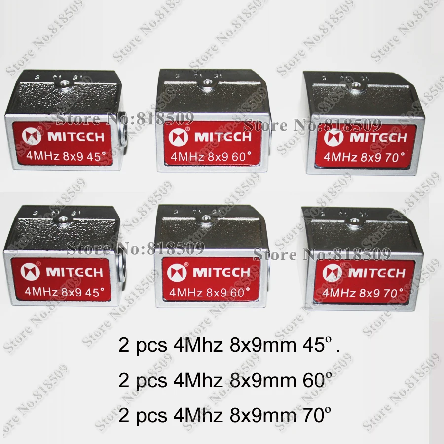 Mitech Each 2 pcs 4MHz 8x9mm 45 60 70 degree Angle Beam Probe Transducer for Ultrasonic Flaw Detector