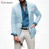 (one blazer) Sky Blue Linen Blazers Men Slim Fit Summer Beach Casual Formal Jacket for Men Tailor-made Fashion Thin Wedding Coat 1