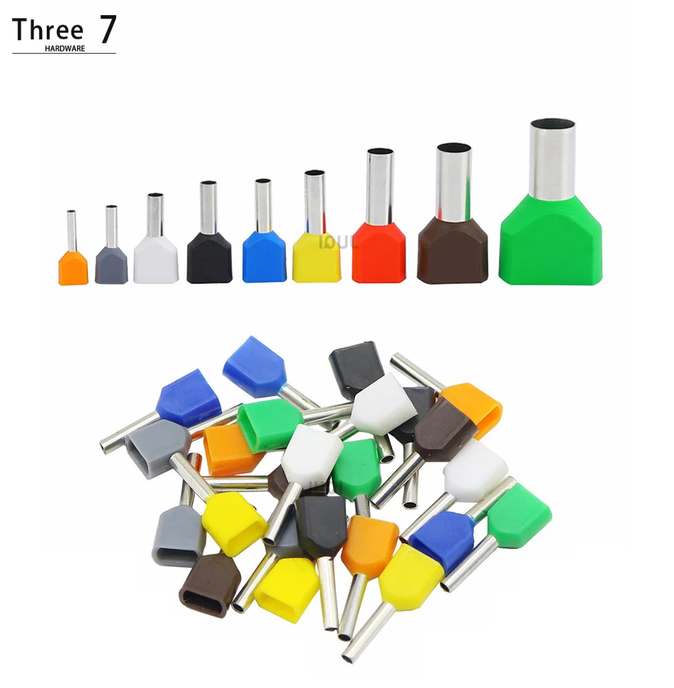 

100pcs te2508 te2510 te2512 wiring copper nose red copper tinned te double pipe pre insulated sheath cold pressed terminal