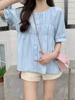 L-4XL Plus Size Chiffon Blouse Women Summer 2025 Short Sleeve Slim Waist Large Size Loose Tops Blouse Casual Lady Top Femme