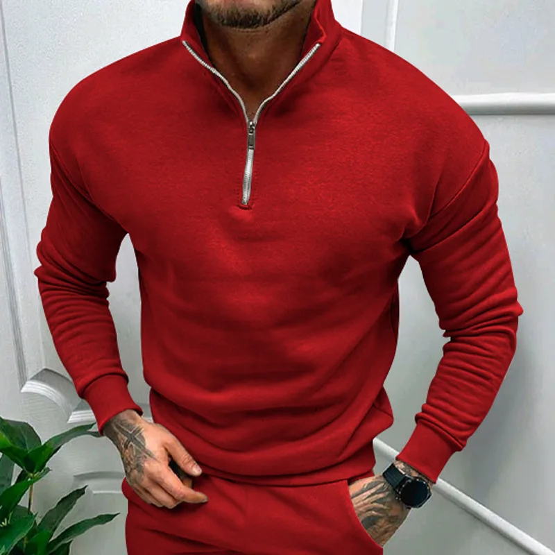 Autumn Thick Warm Knitted Sweaters Comfy Clothing Half Zip Fleece Winter Coat Solid Long Sleeve Turtleneck Shirts Pullover Men 2
