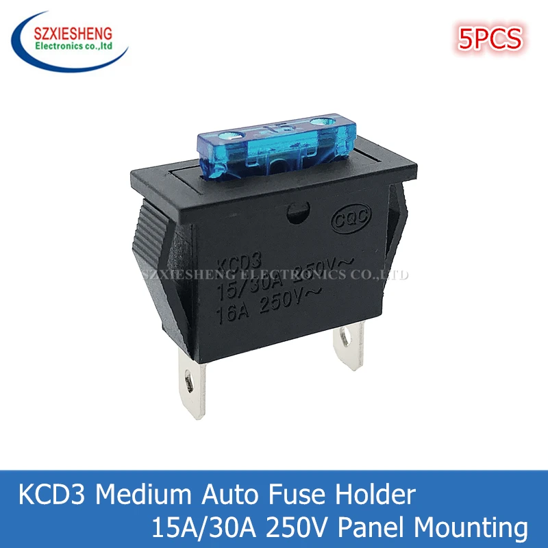 5PCS KCD3 2Pin Medium Automotive Fuse Holder 15A/30A 250V 16A Clamp Embedded Fixed Panel Mounting ATC Blade Standard car fuses