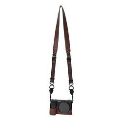 Litchi Magnetic PU Leather Camera Half Case with Genuine Leather Bottom Opening Cover (PU coffee strap)