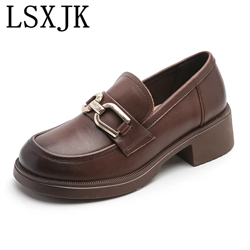 

LSXJK Spring Shoes Female British Style Thick-soled College Style Casual Loafers Genuine Leather Fashion Shoes Girls WHSLE MTO