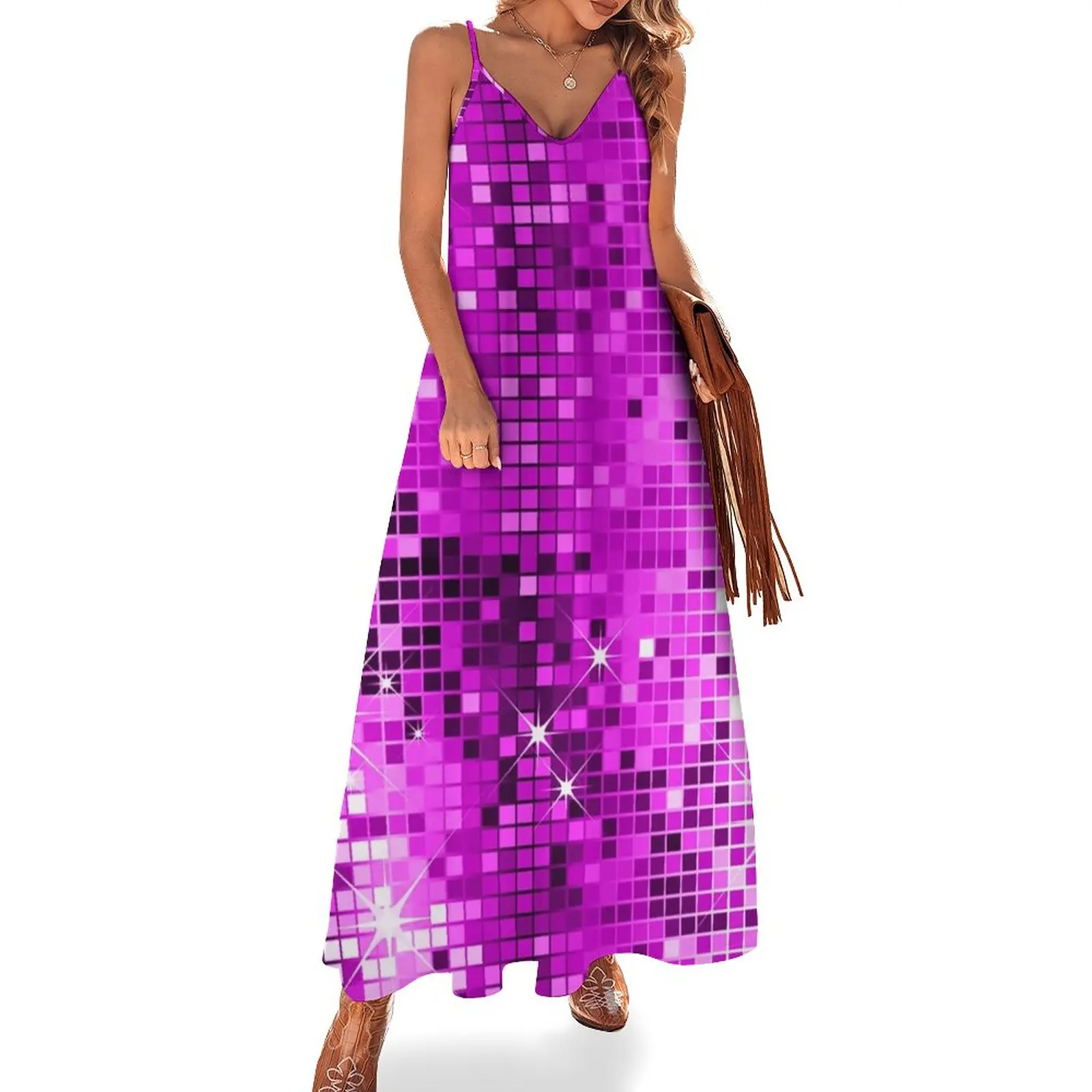 Image of Metallic Pink Sequins Look-Disco Ball Pattern Sleeveless Dress ladies dresses for women 2023 prom dresses