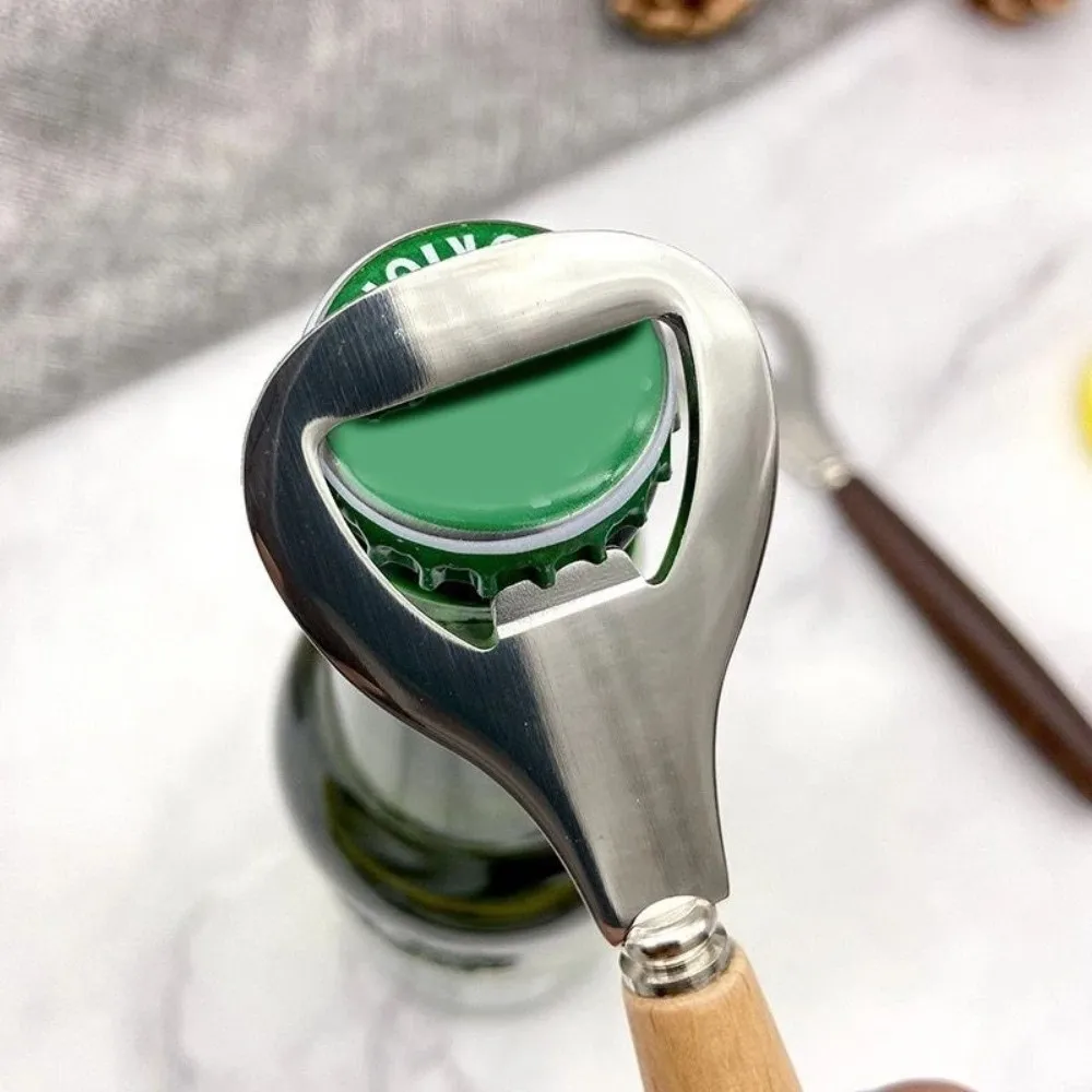 새로운 나무 손잡이 스테인리스 스틸 휴대용 맥주병따개 병뚜껑따개 가정용
