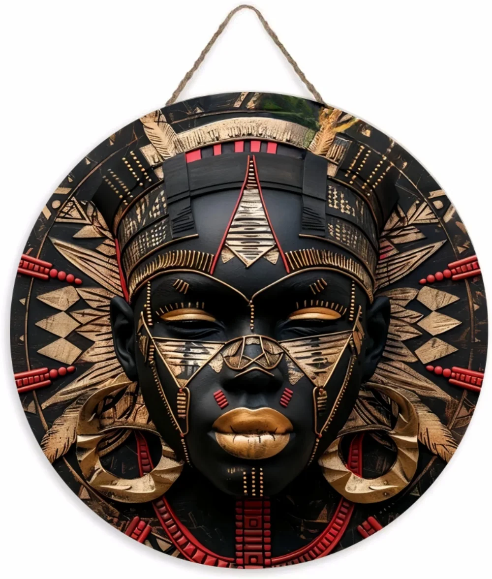 Ceremonial Makeup 2D African Mask Metal Wall Art Cultural Decor Display Disc