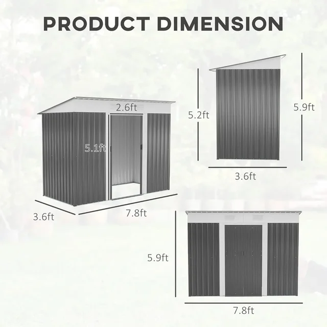 Abri de rangement de jardin incliné en métal de 8' x 4' avec doubles portes coulissantes et évents d'air pour pelouse de patio d'arrière-cour 3
