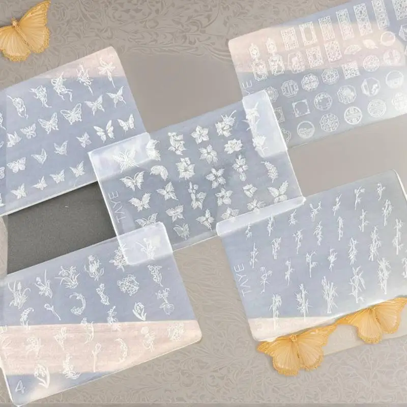 Butterfly Flower 3D Silicone Nail Art Mold DIY Vintage Flower Frame Floral Design Transparent Relief Template Manicure Tools