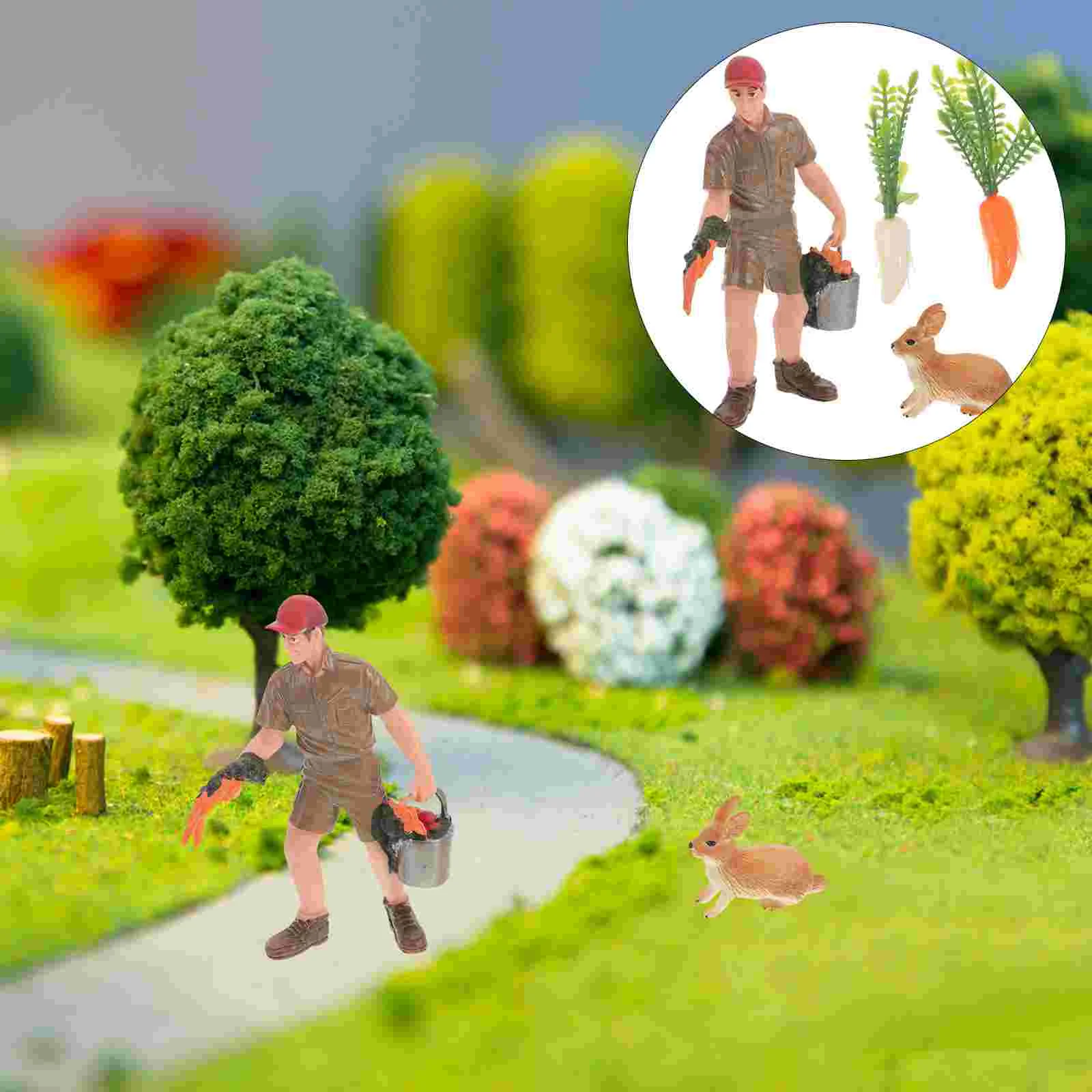 

1 set of Rabbit Carrot Figurines Animal Ornaments Farm Sand Table DIY Ornaments