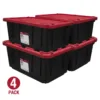 17 Gallon Snap Lid Plastic Storage Bin, Black/Red, Set of 4 1