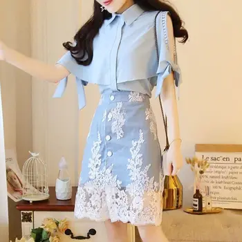 Completo da donna con spalle scoperte Nuovo abbigliamento economico abbinato Offerte Elegante tendenza casual 2025 Set di gonne da 2 pezzi in pizzo di lusso per le donne 1