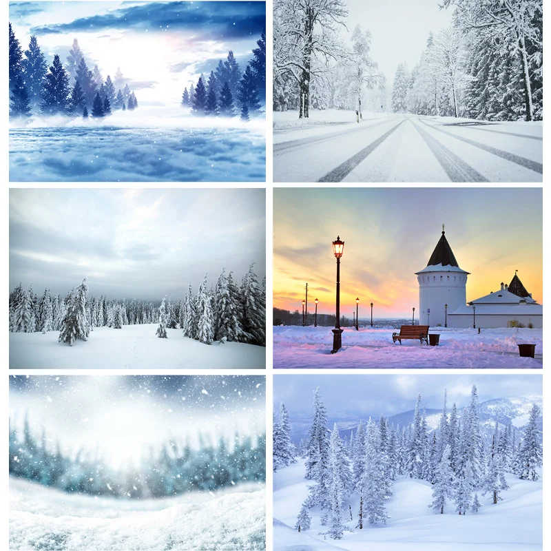 

Vinyl Custom Winter Natural Scenery Photography Background Forest Snow Landscape Travel Photo Backdrops Studio Props XJS-03