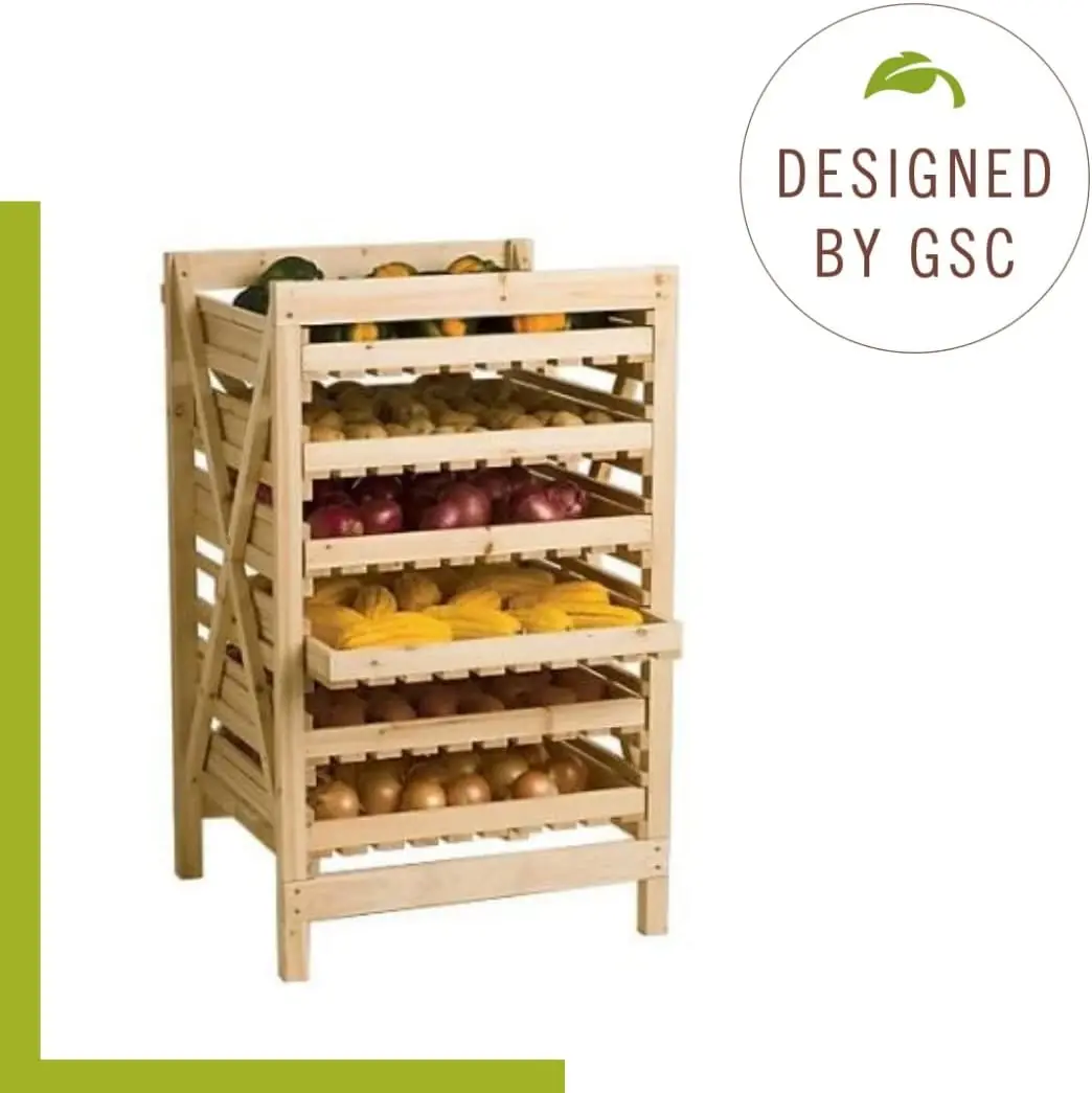 Company Orchard Garden Harvest Rack, Sturdy 6 Drawer Wooden Vegetable & Fruit Storage Cabinet Kitchen Organizer | For 5