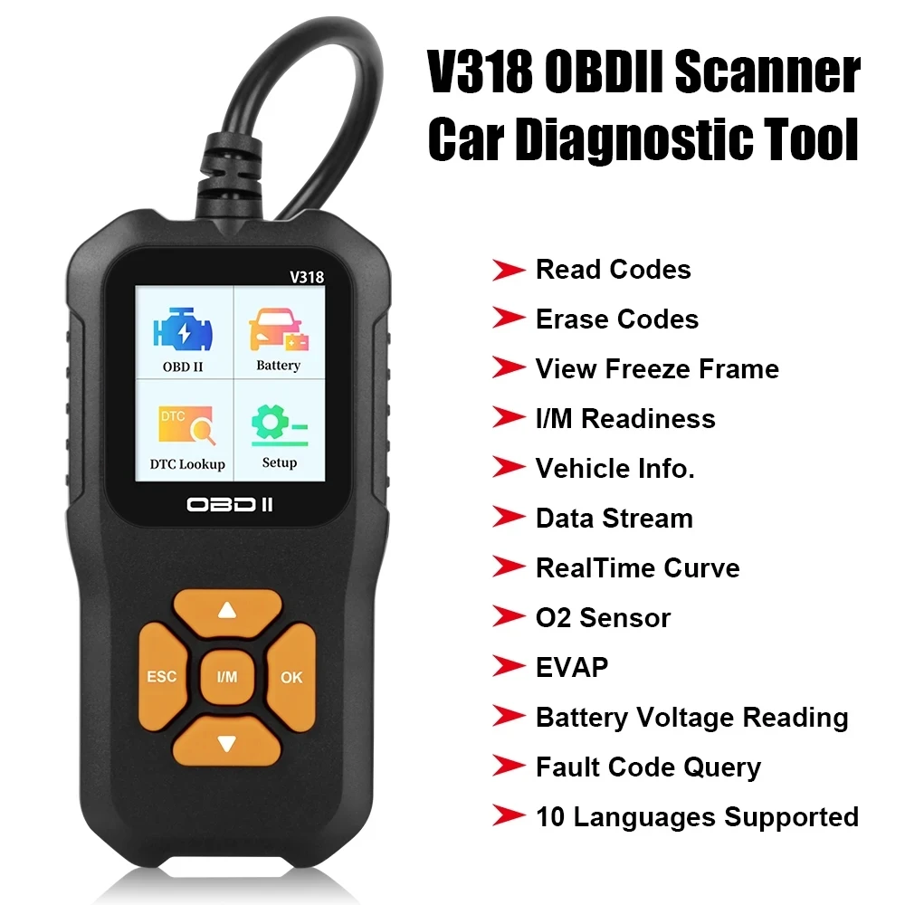 V318 OBD2 Scanner Car Fault Diagnostic Instrument Engine Reading Clear The  Engine Malfunction Light Mechanic Tools 10 Languages