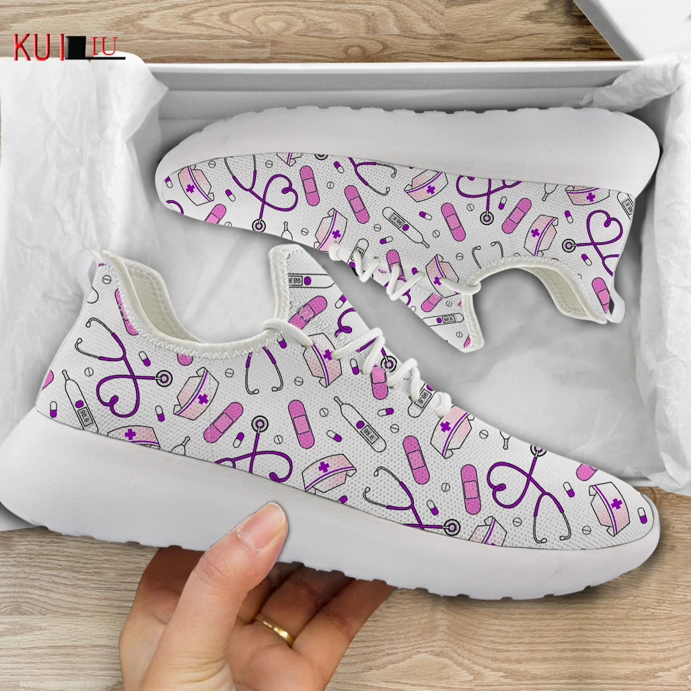 

KUILIU Funny Medical Graphic Nurse Women's Sport Knit Shoes Autumn 2021 Nursing Sneakers Women Flats Breathable Mesh Sneakers