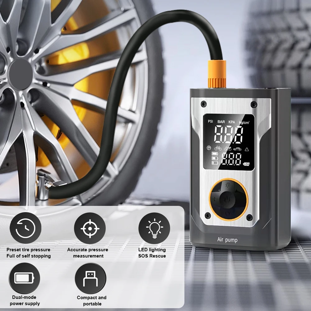 Portable Tire Inflator for Cars Bicycles Motors Balls Mini Air Pump Compressor with Digital Display Tire Pressure Monitor 120W