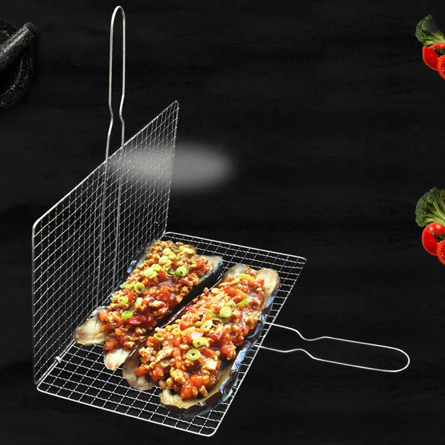 Rozsdamentes Acél Nem Bot Bbq Grill Borító Dupla Rétegű Nettó Grillezett Klip Halhús Kemping Piknik Élelmiszertartók Háló - Image 4