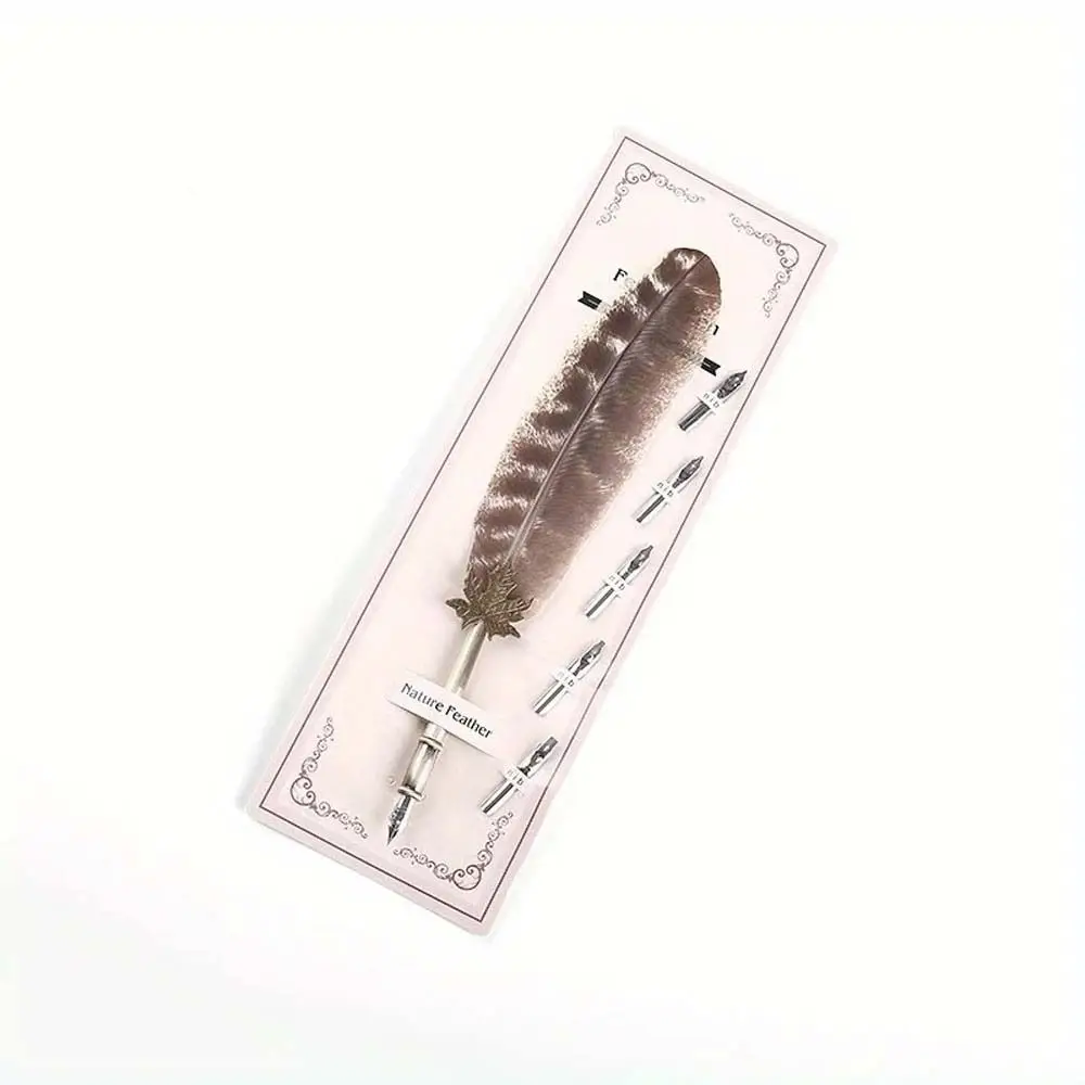 유럽 ??빈티지 공작 깃털 펜 물에 담근 만년필 시그니처 잉크펜 5개의 펜촉 비즈니스 깃털 딥펜