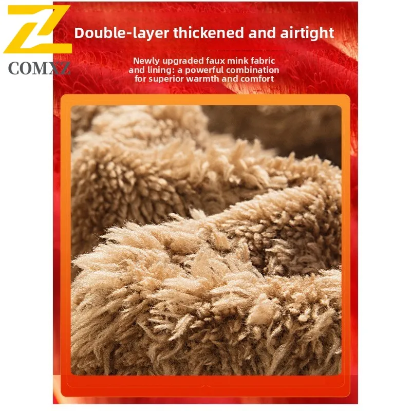 COMXZ 2025 Men Hooded Fleece Jacket Autumn Winter Sherpa-Lined Cotton Coat Zip-Up Korean Trendy Stylish Outerwear Daily Wear​