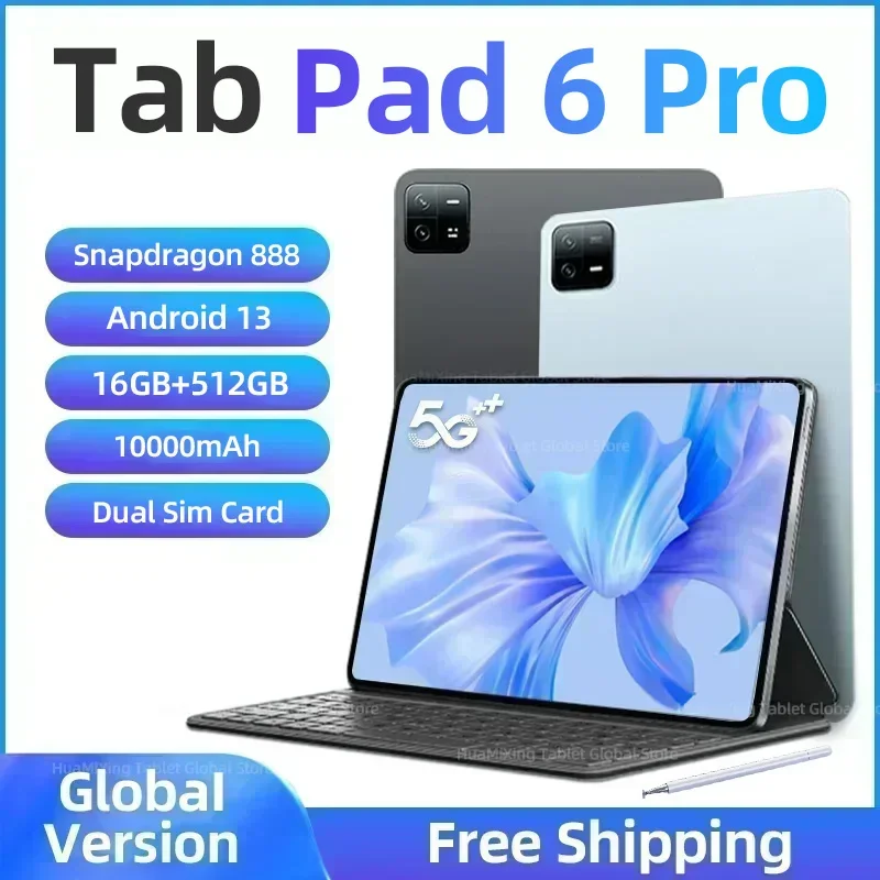 2024 Originale Versione Globale Pad 6 Pro Snapdragon 888 Tablet Pc Android 13.0 10000Mah 16Gb 512Gb 11 Pollici 5G Hd 4K Schermo Wifi Mi