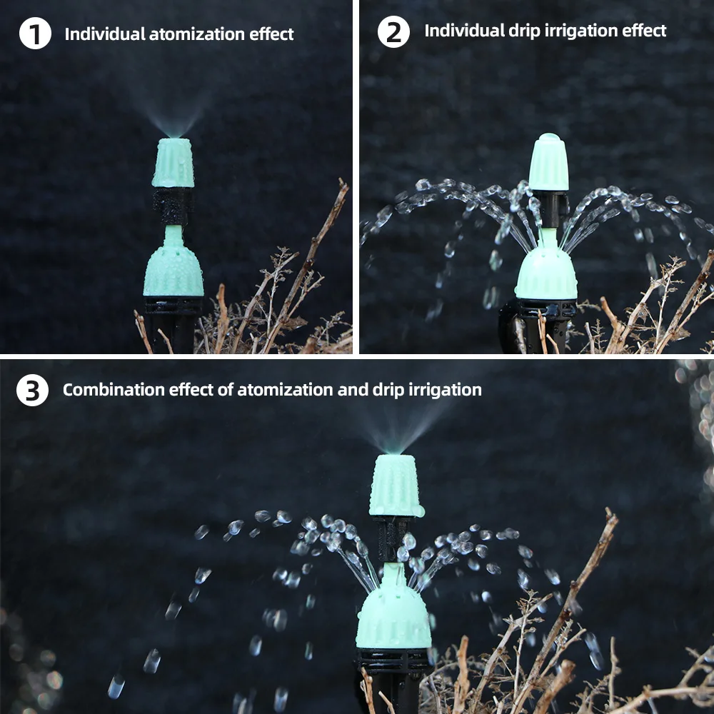 2-IN-1 Drop Mist Nozzles Adjustable Flow 1/4 4/7mm Barb Connectors Garden Irrigation Accessories