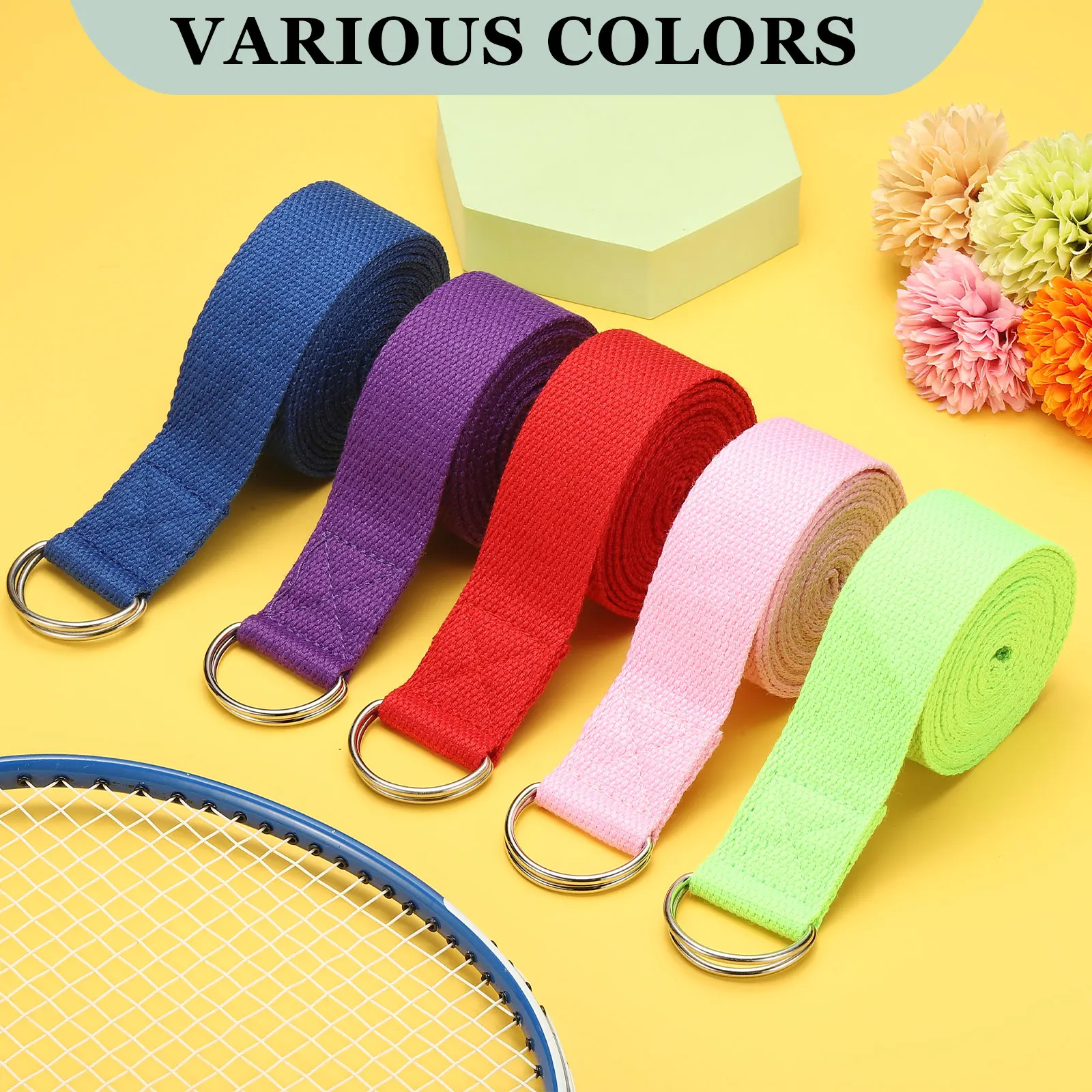 Adjustable Yoga Stretch Strap with Metal D-Ring Buckle