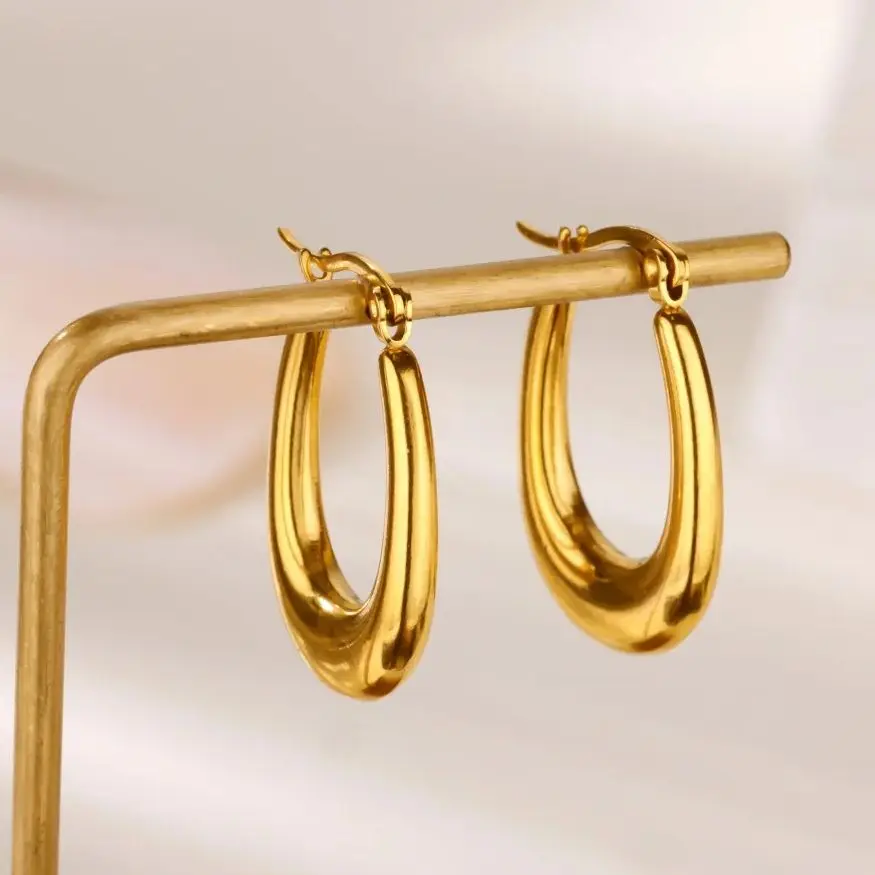 Gold Stainless Steel U Shape Hoop Earrings Women Fashion Simple Jewelry Gift