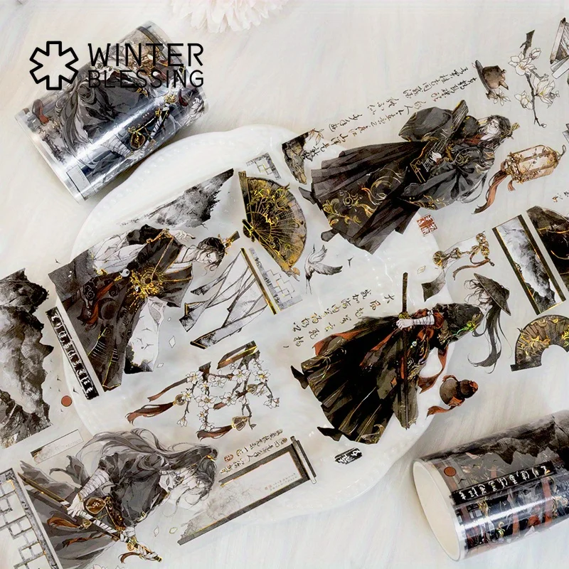 Laser Golden Foil PET Washi Tape Ancient Transparent Roll Stickers Decorative Adhesive Tape For Scrapbooking Journal Stationery 5