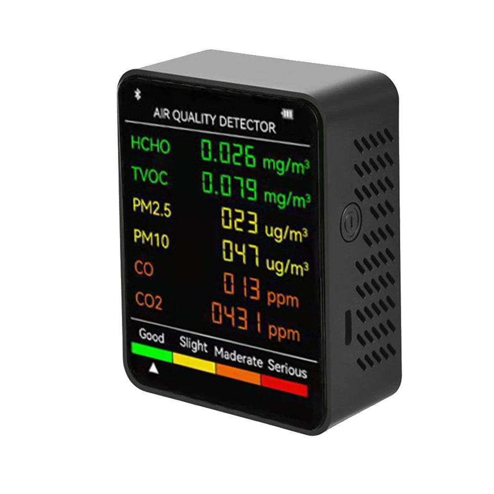 6 In 1 Multifunctional Portable Air Quality Detector PM2.5 PM10 HCHO TVOC CO CO2 Formaldehyde Monitor LCD Large Screen Display
