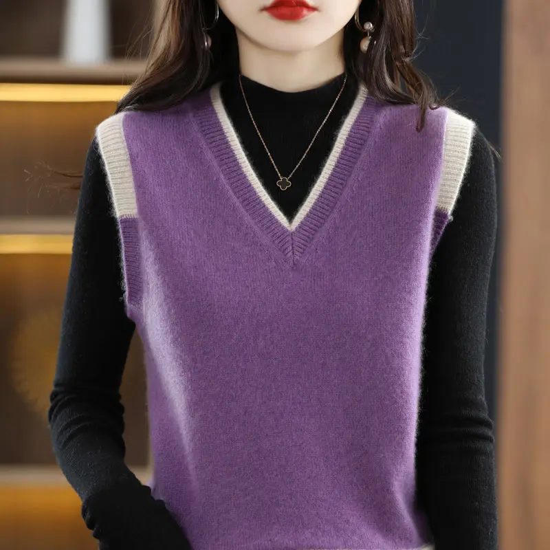 

2023 Vest Sweater V-Neck Knitted Sweater Vest Women Pullover Sleeveless Sweater Women Sweaters Waist Vest Female Ladies H34