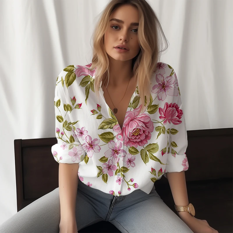 

2023 New Women's Shirts Beautiful Flowers 3D Printed Women's Shirts Casual Style Women's Shirts Fashion Trend Women's Shirts