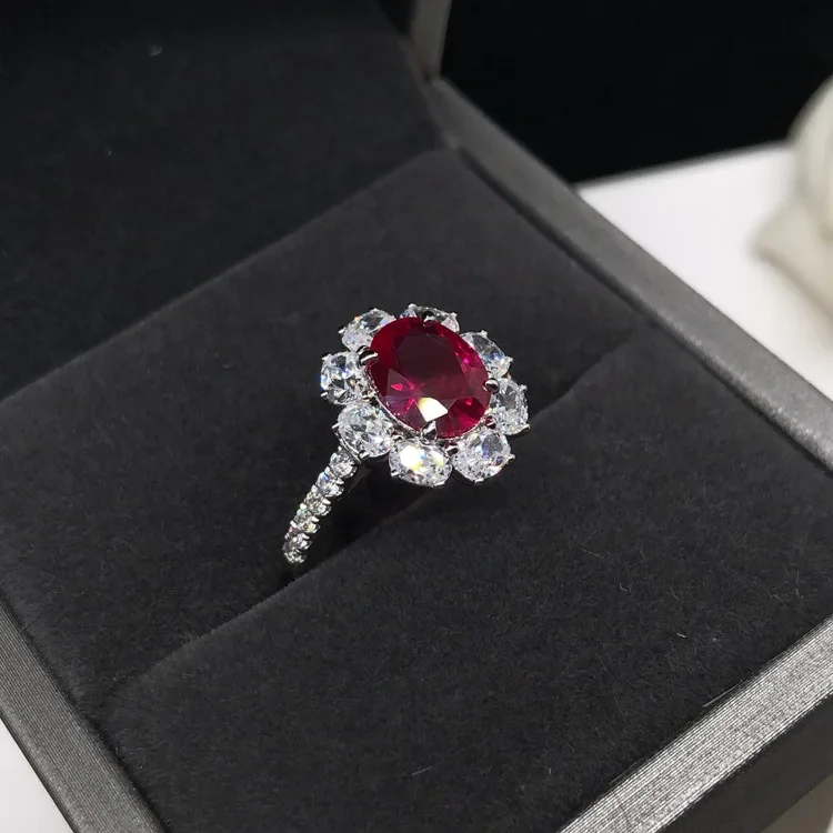 Celistvý platina PT950 vejce tvarované 2 karát holubí krev ruby/blue diamant prsten 14K zlato dvůr styl luxusní