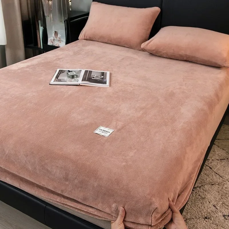 Warm Plush Fitted Sheet Elastic Mattress Cover Velvet Bed Cover Full Set Winter Soft Family Double Bed Bedding 120/150/180x200cm 6