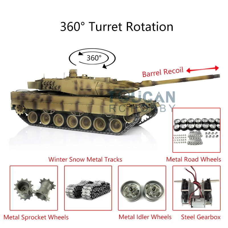 

HENG LONG 1/16 Leopard2 A6 IR BB Shoot Remote Control Tank 3889 Barrel Recoil Metal Tracks Wheels Remote Control Car TH17663