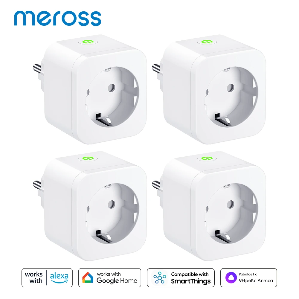 Meross-Prise de courant intelligente avec surveillance de l'énergie, prise  intelligente, WiFi, configuration Bluetooth, Alexa, Google Home