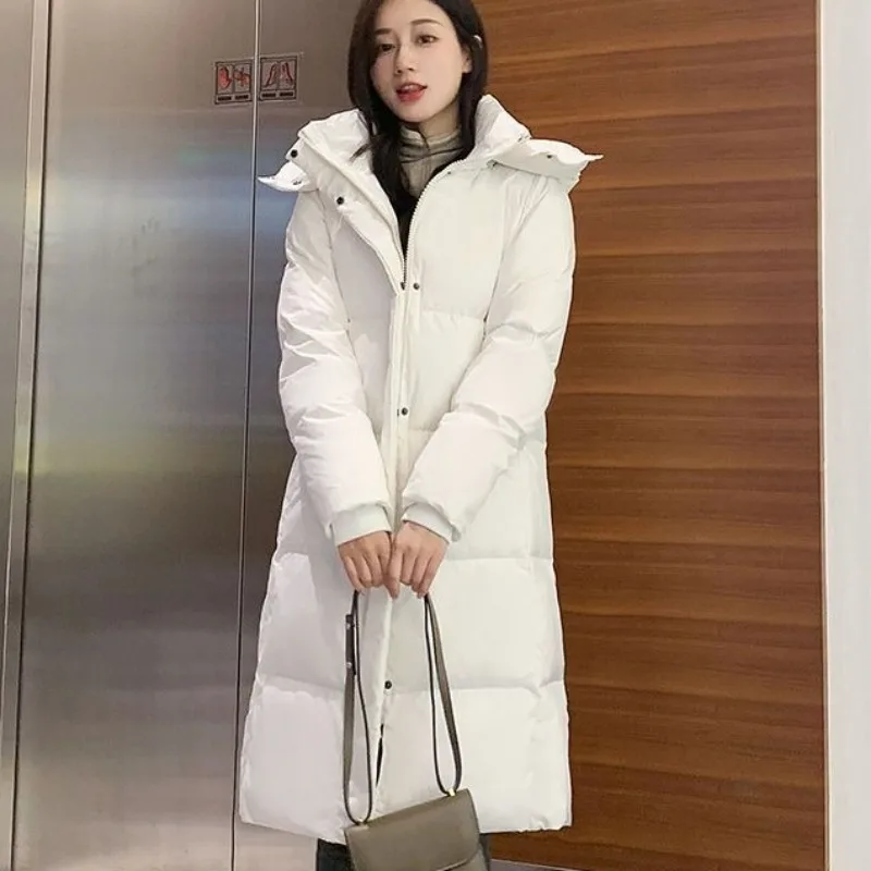 2023 New Women Down Jacket Winter Coat Female Loose Mid Length Version Parkas Detachable Hooded Outwear Warm Thick Overcoat