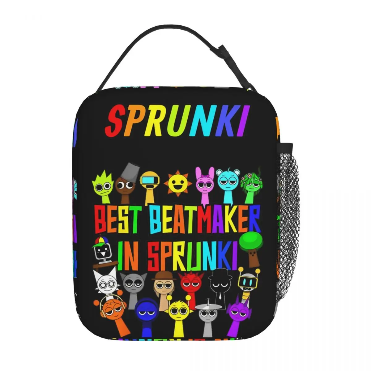 Sprunki 로고 절연 점심 가방 대용량 게임 점심 컨테이너 열 가방 토트 도시..