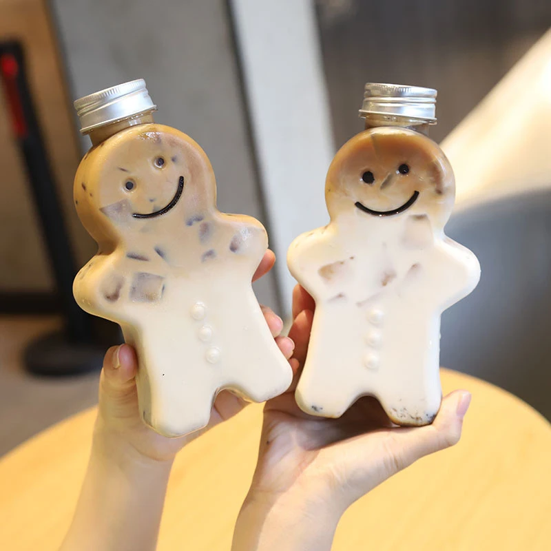 Creative Gingerbread Man Cute Bear Shape Plastic Drink Cup Christmas Decorations Christma Gift Kids Toys