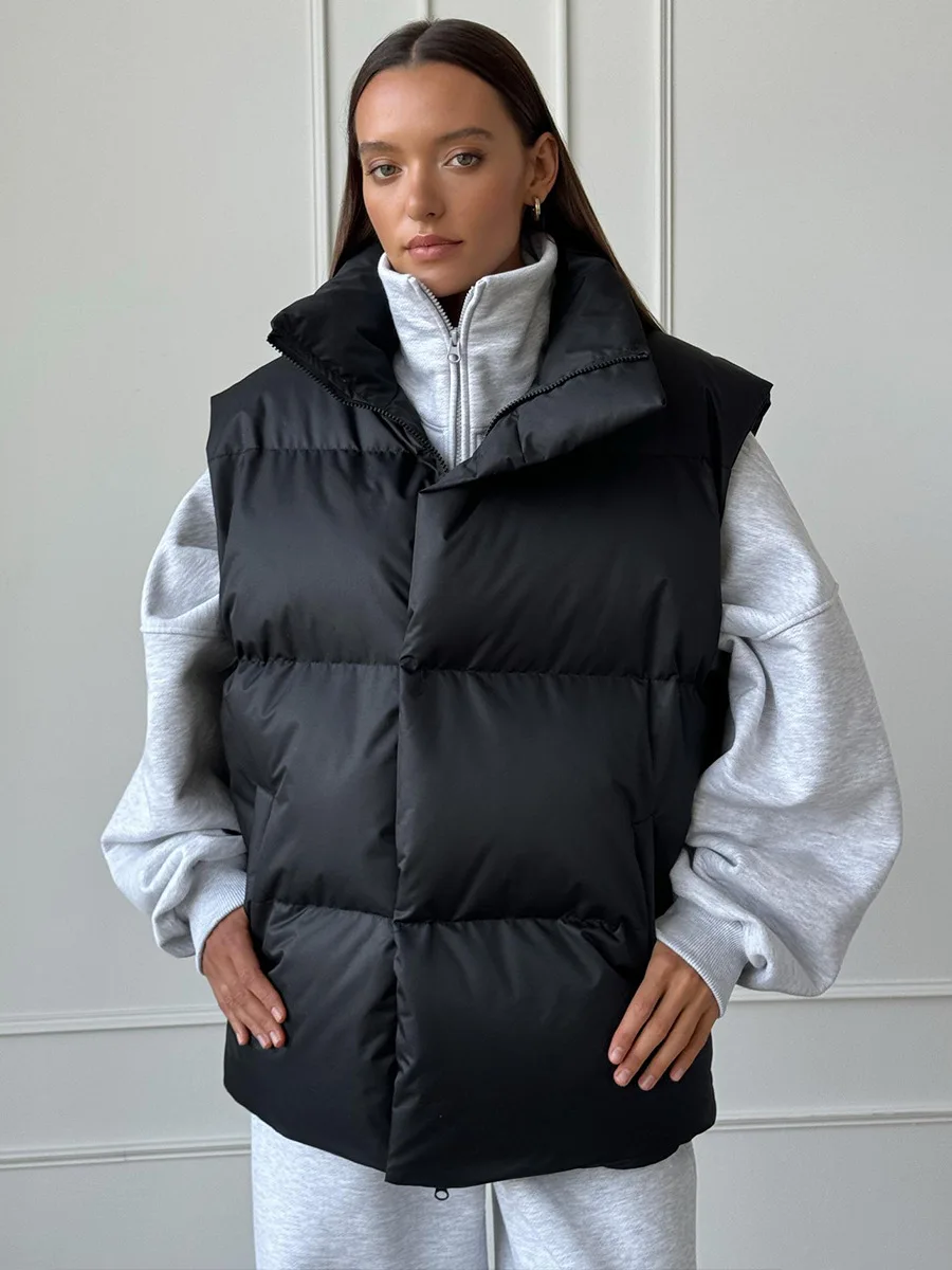 Casual Loose Sleeveless Jackets Parkas Female Winter New Streetwear Outwear For Women Lapel Tank Top Patchwork Coat