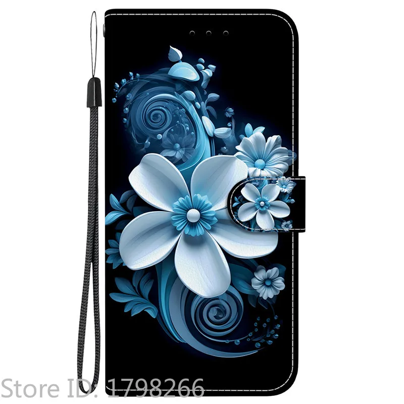 Elegant Colored Flower Wallet Phone Case - Magnetic Flip Leather Cover with Cute 3D Pattern