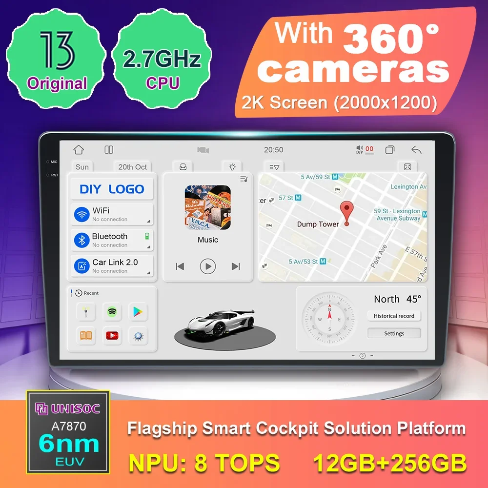 Car Radio A7870 Android Auto 9 10 inch 2K Screen With 360 Cameras Wireless CarPlay 12 256 Android 13 Car Multimedia Player For KIA HYUNDAI