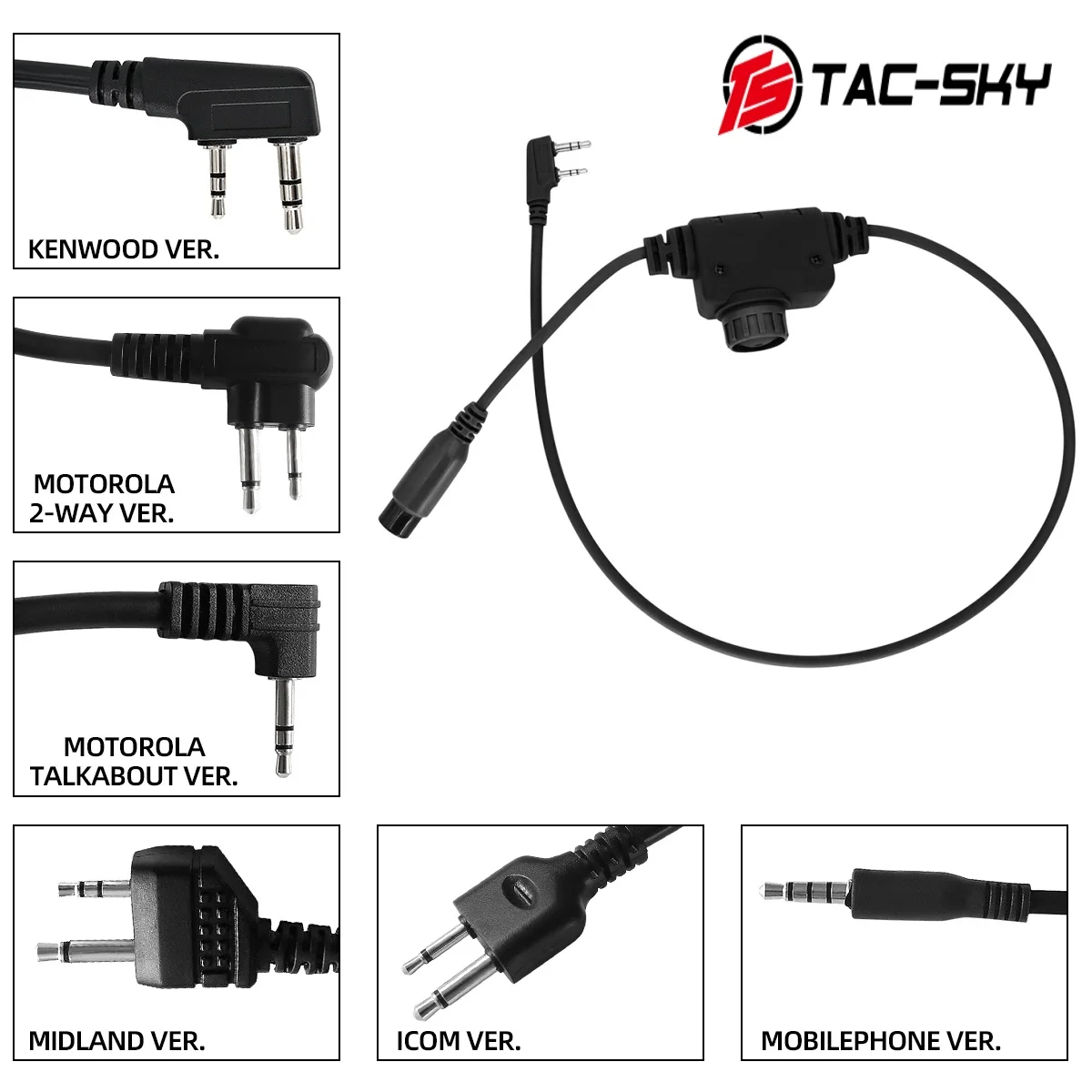 TS TAC-SKY PTT Tactical Headset Accessory RAC PTT Adapter for Tactical Communication Radio Walkie Talkie Shooting Headset